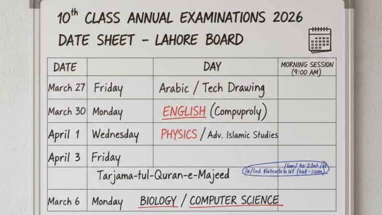 BISE Punjab – Matric (10th Class) Date Sheet 2026
